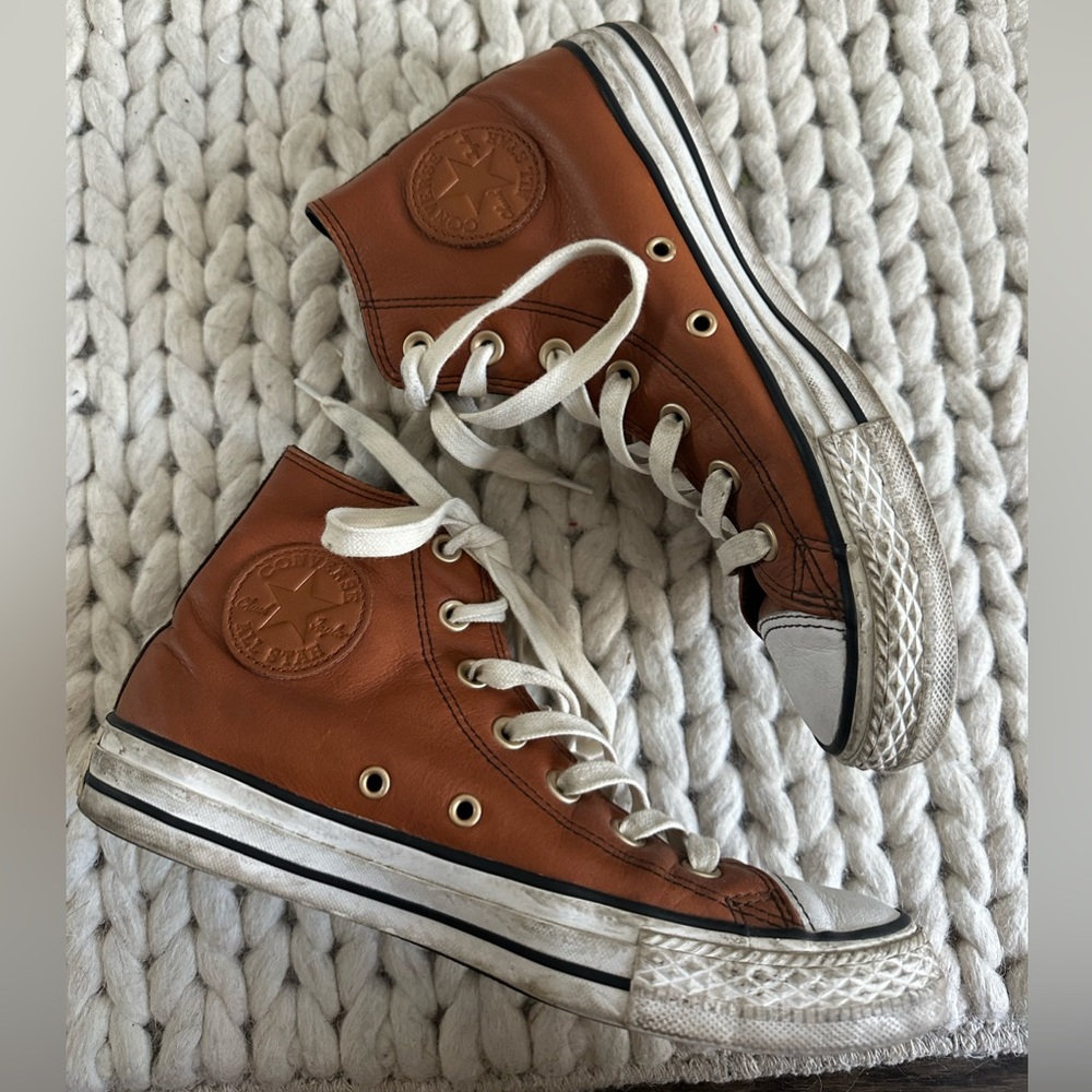Brown Leather Converse High Tops